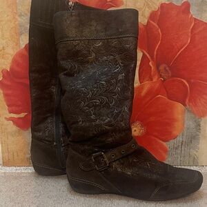 SoftWalk Black Embossed Heeled Boots
